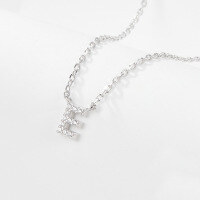 wholesale 925 Sterling Silver 26 Letter Necklace Light Luxury High-End Sense Pendant Necklace with Diamond-Encrusted Letters for Women Cross-Border E-Commerce Jewelry-E-Necklace-Platinum&gt;925 Silver (40+5cm)
