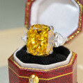 wholesale S925 Sterling Silver Ring for Women with Yellow Diamond, Luxurious and High-End Feel, Large Square-Cut High Carbon Diamond, European and American Cross-Border Live Streaming Hit-0-1