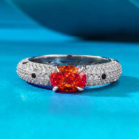 wholesale S925 silver live new ring with full pave diamonds, 5*7 Fanta ice-cut, high-end fashionable ring for women, drop shipping-R939 Fanta Orange>5