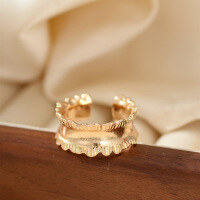 wholesale S925 Sterling Silver European and American Trendy Textured Ring, Vintage French-style Pleated Adjustable Open Tail Ring-xb493 textured ring (copper plated with gold)  adjustable opening