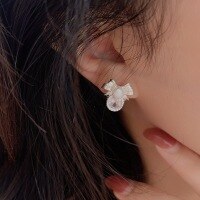 wholesale S925 Sterling Silver Natural Freshwater Pearl Bow Ear Studs Women Small Red Book Viral French Style Earrings-Pure silver + natural pearls