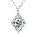 S925 Sterling Silver 1-Carat Moissanite Geometric Rhombus Pendant Necklace-0-3