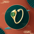 wholesale Gold-plated Sterling Silver New Chinese Style National Trend Imitation Hetian Jade Leaf Ring, Versatile and Elegant, Available for Dropshipping-0-0