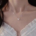 wholesale S925 Sterling Silver Single-Layer Full Diamond Butterfly Flying Necklace, Trendy Light Luxury Advanced Minimalist Women's Collarbone Chain-0-3