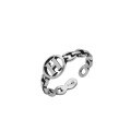 wholesale Sterling Silver Minimalist H Letter Adjustable Open Ring for Women, Fashionable and Unique Niche Smiley Hand Accessory-0-4