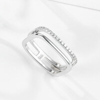 wholesale S925 Sterling Silver Geometric Micro-Paved Zircon Ring, Minimalist and Luxurious with an Ins Style European-American Vibe-Platinum US size #6