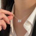 wholesale S925 Sterling Silver Simple and Versatile Evil Eye Square Pendant Necklace for Women Korean Summer New Ins Collarbone Chain-0-4