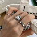 wholesale S925 Sterling Silver Oval Twist Braided Adjustable Ring, Thai Silver Antique Oxidized Openable Index Finger Ring for Women R00602-0-3