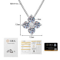 S925 Silver D Color Moissanite Four-Leaf Clover Pendant Necklace-1.2-carat moissanite (box chain)  925 silver