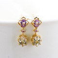 wholesale S925 Silver Plated 14K Gold Pink Amethyst White Topaz Pink Zircon Earrings, Japanese Fresh and Sweet Style-0-2