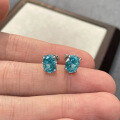 wholesale Sterling Silver New 6*8mm Aquamarine Zircon Earrings for Women, Cross-Border Ins Best-Seller-0-1