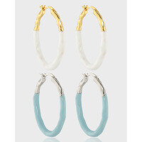 wholesale S925 Sterling Silver Solid Irregular Circle Resin Drip Earrings for Women, Original and Unique INS Style Minimalist-Platinum [Blue Glaze] 925 Silver