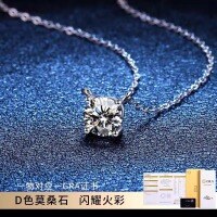 Silver-Plated White Gold Necklace with Super Flash D Color Moissanite Pendant-[Super Sparkling Zircon] 1-Carat Four-Prong Solitaire Necklace  925 Silver