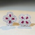 wholesale S925 Sterling Silver Four-Leaf Clover Earrings for Women with Ruby, Ins Style Small and Unique Design Earrings-0-3