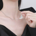 wholesale S925 Sterling Silver Korean Retro Trendy Resin Black Triangle English Pendant Unisex Necklace-0-3
