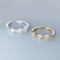 wholesale S925 Silver Sweet Summer Flower Ring for Women, Small Fresh Pink Diamond Floral Index Finger Ring R00035-0-3