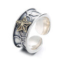 wholesale S925 sterling silver retro irregular textured 3D five-pointed star creative open ring-0-4