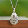 wholesale 925 silver Chinese palace cheongsam Hanfu necklace with Hetian white jade Fu character inlaid gourd pendant-0-2