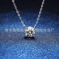 S925 Silver 0.3CT 0.5CT Moissanite Four-Prong Delicate Women's Necklace-White gold moissanite  0.3 carats (4mm)