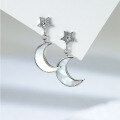 wholesale S925 Sterling Silver Fashion White Shell Zircon Moon Star Ear Studs Women High-End Sense Niche Design Versatile Earrings Women-0-1