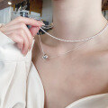 wholesale S925 Sterling Silver Korean-style Fashion Minimalist Double-layer Circle Pendant Necklace, Luxe Ins Trend Women's Necklace-0-1