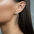 wholesale 925 Sterling Silver Star Tassel Drop Earrings, Ins Style, Luxe and High-End Feel, with Sterling Silver Stud Backings for Women-0-0