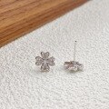 wholesale S925 Sterling Silver Fashion Four-Leaf Clover Petal Ear Studs with Inlaid Diamond, Luxe and Advanced Sense Lucky Earrings-0-2