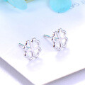 wholesale Sterling Silver S925 Minimalist Hollow Out Lucky Four-Leaf Clover Stud Earrings for Women, Korean Style Fashion Sweet Temperament Earrings-0-2