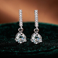 Sterling Silver S925 Moissanite Round Fringe Earrings, Hip-Hop Style Unisex Design.-Set with 50-point moissanite - gold  925 silver