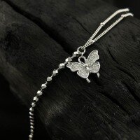 wholesale S925 Sterling Silver Fragmented Silver Diamond-Inlaid Butterfly Connected Bracelet, Simple and Advanced Niche Design, Ins-Style Hand Jewelry-Broken Silver Butterfly Bracelet 925 Silver