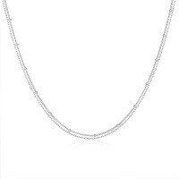 wholesale S925 Sterling Silver Double Layer Stacking Basic Chain European And American Fashion Simple Ins Style Spaced Bead Necklace Cross-border-Platinum 925 silver