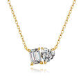 Sterling Silver Moissanite Women's Necklace, Sparkling Square Sugar Heart Pendant-0-3