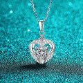 S925 Sterling Silver Moissanite Women's Heart Pendant Necklace-0-4