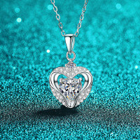 S925 Sterling Silver Moissanite Women's Heart Pendant Necklace-6.5mm zircon  925 silver