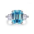 wholesale 925 Sterling Silver Aquamarine Diamond Ring, Light Luxury Fashion Colored Gemstone Ring, Large Carat Rock Sugar Sterling Silver Ring Manufacturer Wholesale-0-4