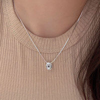 wholesale S925 Sterling Silver Women's English Letter R Necklace Korean Minimalist Versatile Ins Cold Luxury Collarbone Chain-Pure silver (40+5CM)