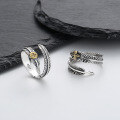 wholesale S925 Sterling Silver Retro Unisex Native American Style Angel Wing Feather Eagle Anchor Open Ring-0-0