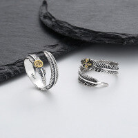 wholesale S925 Sterling Silver Retro Unisex Native American Style Angel Wing Feather Eagle Anchor Open Ring-694FJ/Flying Eagle about 3.3g Opening adjustable