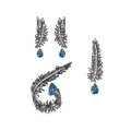 wholesale S925 Sterling Silver Vintage Feather Jewelry Set with Gemstone Earrings Pendant Brooch and Natural Topaz Crystal Ring-0-0