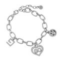 wholesale Silver metal material 011 Korean version ins niche design distressed heart-shaped GO letter smiley face number 9 thick chain bracelet for women-0-4