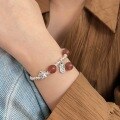 wholesale 999 Sterling Silver Natural Crystal Peace and Prosperity Bracelet for Women, Small and Trendy Strawberry Quartz DIY Beaded Bracelet-0-2