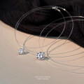 Sterling Silver Mermaid Tear Necklace with Moissanite Pendant, Invisible Fishline Chain-0-0