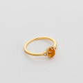 wholesale S925 Sterling Silver Gold-Plated Vintage Oval Amber Branch Carved Zircon Ring-0-2