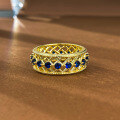 wholesale S925 Silver Gold-Plated Wide Blue Spinel Ring, New European and American Cross-Border Ins Style Stackable Ring-0-5