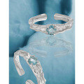 wholesale S925 sterling silver 844 original niche design minimalist textured luxury gray-blue zirconium open ring for women-0-1