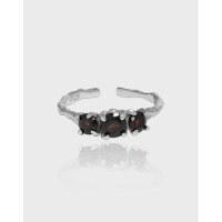 wholesale S925 Sterling Silver Korean Version Ins Niche Design Minimalist Irregular Surface Inlaid Zircon Textured Openable Ring for Women-Platinum [Brown Stone] &gt; Opening adjustable