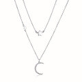 wholesale S925 Sterling Silver Micro-Paved Zircon Moon and Five-Pointed Star Necklace, Star Fashion Light Luxury Elegant Niche Double-Layer Choker-0-5