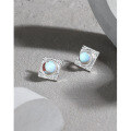 wholesale S925 Sterling Silver 442 Korean Version Ins Small and Minimalist Design Geometric Micro-Set Moonstone Textured Versatile Stud Earrings for Women-0-1