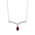 wholesale S925 Silver Light Luxury V-Shape Design Gemstone Necklace with Natural Topaz Pendant-0-7