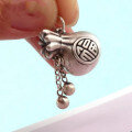 wholesale Antique silver S999 matte women's vintage Fu character pouch pendant with tassel, handcrafted DIY necklace chain for sweaters-0-2